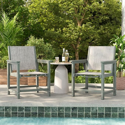 UDPATIO HDPE Patio Dining Chairs Set for 4 with Teslin Fabric - Heavy Duty Outdoor Chairs for Poolside, Deck, Garden, Backyard - All-Weather Resistant Seating,Light-Grey