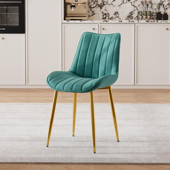 VECELO Dining Chairs Set of 2, Velvet Fabric & Metal Frame, Mordern Style for Kitchen, Living Room,Offcie, Green