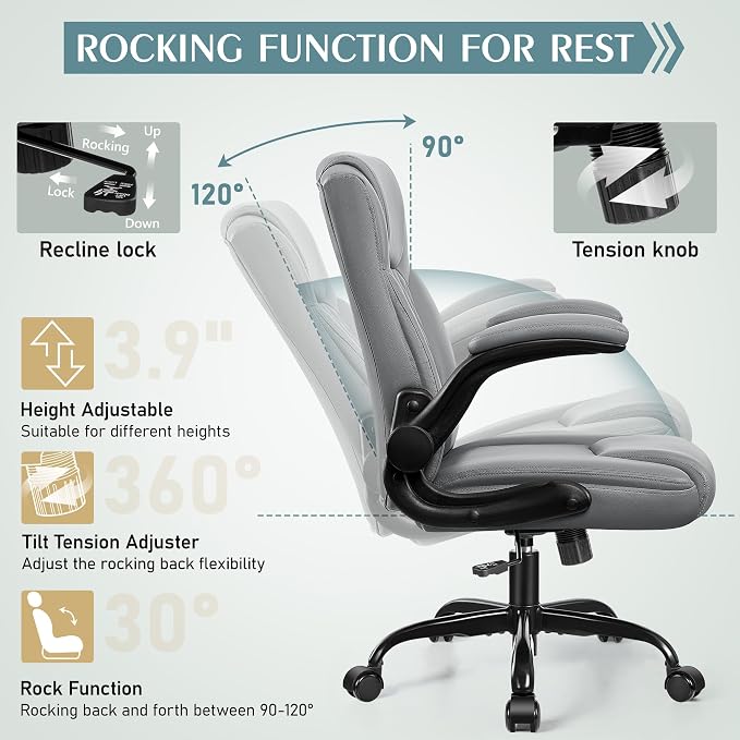 Leather Office Chair, PU Home Computer Desk Chairs with Ergonomic Back Support, 360°Swivel Free,Small Gaming Chair with Wheels and Adjustable Armrests, for Short People Use