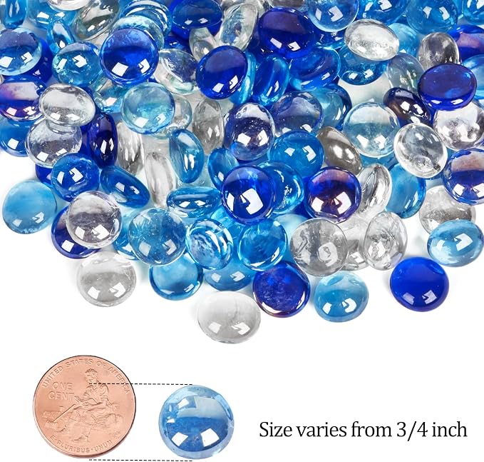 GASPRO 20 lbs Fire Pit Glass for Propane Fire Pit, 3/4 Inch Fire Glass Beads for Fireplace Fire Pit Table, Glass Rocks for Landscaping- Mixed Colors
