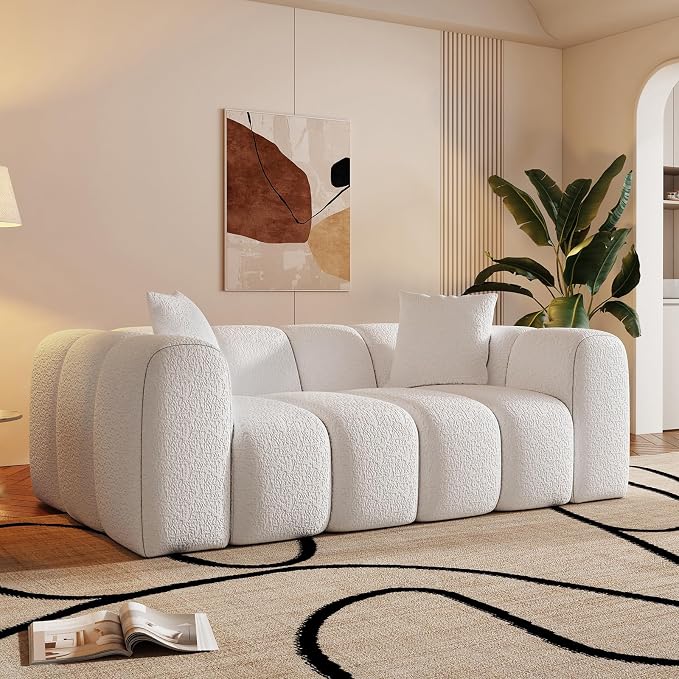 WHGBJA 70" Cloud Couch with Armset, Loveseat White Couch, Reclining | Chenille Fabric Sleeper Sofa, Recliner Couch Bed for Bedroom/Living Room, 2-3 Seater