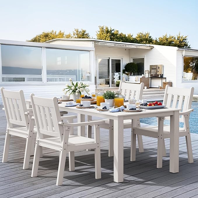 YEFU Patio Dining Chairs Set of 4: All Weather Outdoor Dining Chairs with Wide Curved Seat and Backrest - Outdoor Furniture Plastic for Outside Backyard/Garden/Porch/Deck 350lbs Capacity White