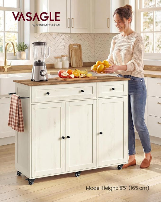 VASAGLE Mobile Kitchen Island, Portable Island on Wheels, Mobile Cart with Storage Cabinet for Dinning Room, 15.8 x 42.1 x 35.1 Inches, Rustic White and Honey Brown UKKI015WJ01S
