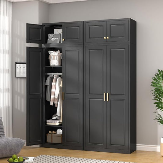 32" Metal Wall Cabinet 2 Doors,Black Hanging Cabinets with Handle,Metal Wardrobe Cabinets,Armoire Wardrobe Closet,Clothes Storage Cabinet for Bedroom,Laundry Room