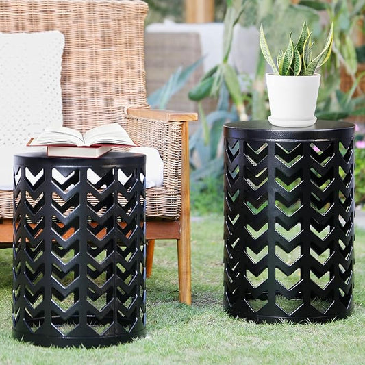 HFHOME Multifunctional Nesting Round Metal Coffee End Tables, Set of 3 Modern Furniture Nightstands Decor Side Tables Plant Stand for Home Office Indoor Garden Outdoor- Pure Black
