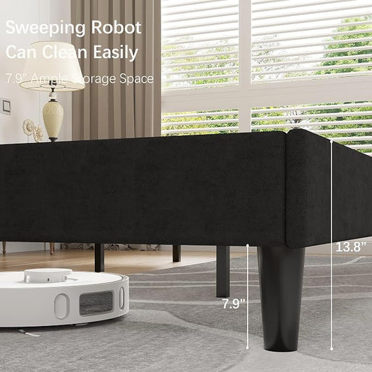 VECELO King Size Bed Frame with Upholstered Headboard, Heavy-Duty Bedframe with Strong Wooden Slats Support, No Boxing Spring Needed, Velvet & Black