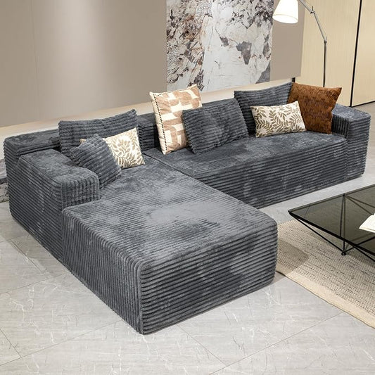 Sectional couches for Living Room Corduroy Couch, 104" Cloud Sectional Couch with L-Shape Chaise, Modern Modular Sofa, Deep Seat Comfort, No Assembly Required(Plush Corduroy, Left Facing Chaise)