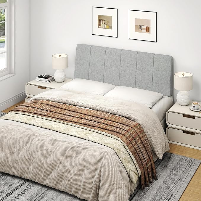 Full Size Headboard Only-No Assembly, Upholstered Headboard Full Size Linen Fabric Modern Style Headboards Extra-Thick, Light Gray