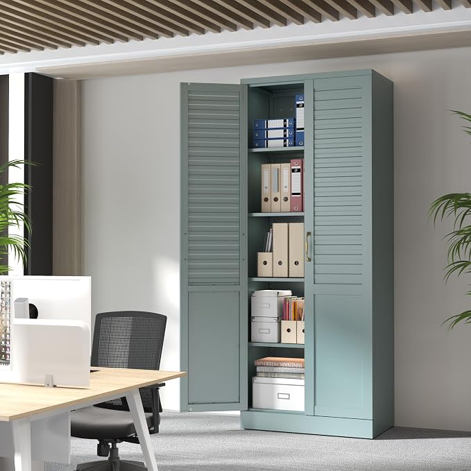 LEYNOT 71 inch Tall Kitchen Pantry Cabinet,Metal Storage Cabinet with 4 Adjustable Shelves,Freestanding Cupboard for Canned Food,Snacks,Small Appliances(Green)