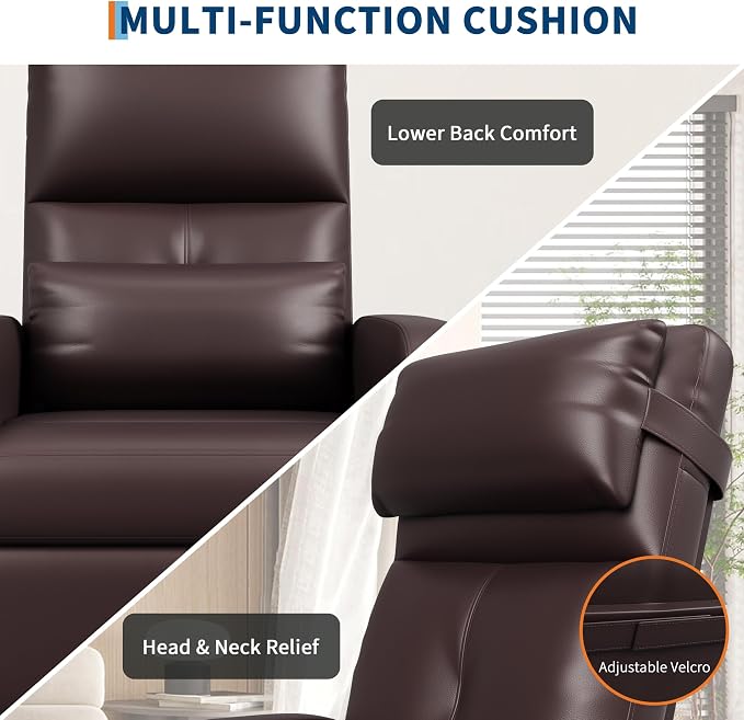 GarveeHome Power Recliner Chair - Heat and Massage, Adjustable Electric Recliner Ergonomic PU Leather Single Sofa, Tall Back, Padded Seat, Home Theater Seating for Living Room