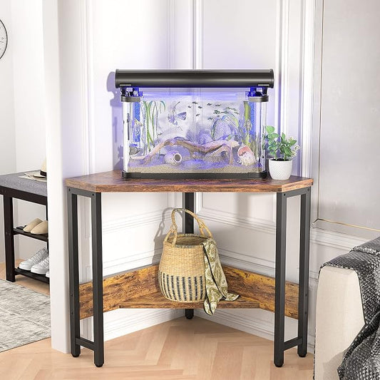 Armocity Corner Small Desk with Outlets Corner Table for Small Space Industrial Computer Desk with USB Ports Triangle Desk with Storage for Home Office, Workstation, Living Room, Bedroom, Rustic