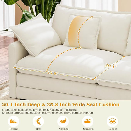 113.8" Modular Sectional Sofa,Cloud Couch for Living Room,Modern Deep Seat Sofa 5 Seater Chenille Fabric Comfy L Shaped Couches with Throw Pillows for Apartment