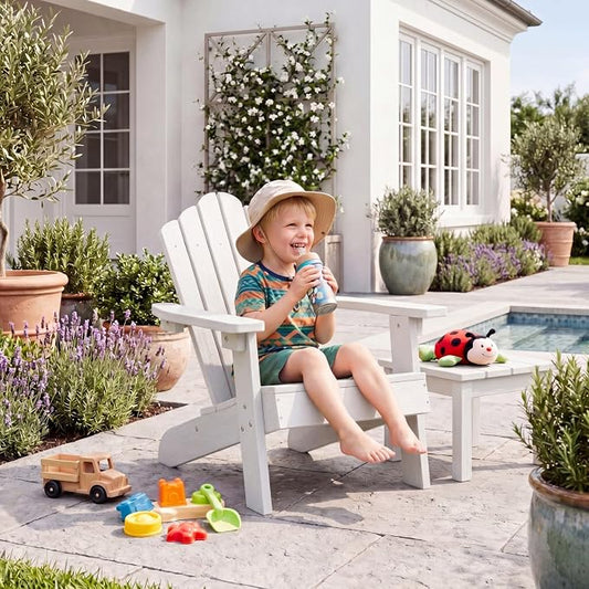 Giantex Kids Adirondack Chair, All-Weather HIPS Children's Outdoor Chair with Tilted High Backrest, Toddler Beach Chair for Garden Patio Backyard, Kids Lawn Chairs for Age 3-7 (1,White)