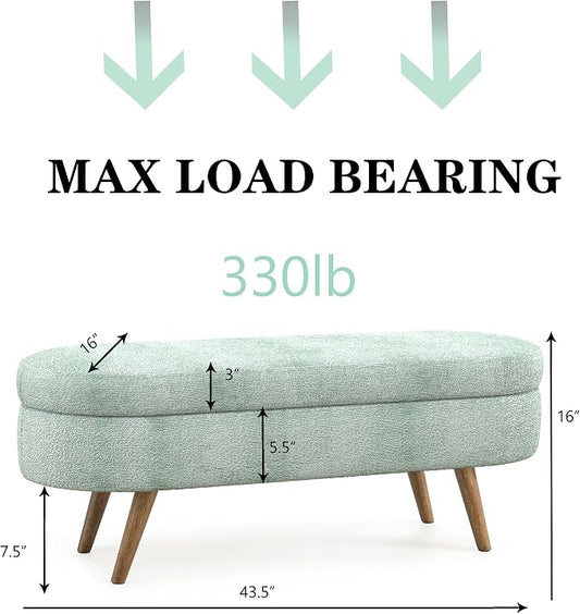 43.5" Ottoman with Storage, Storage Ottoman Bench with Safety Hinge, FoamEnd of Bed Bench, Upholstered Entryway Bench for Bedroom, Living Room & Window, Holds up to 330 lb, Cyan