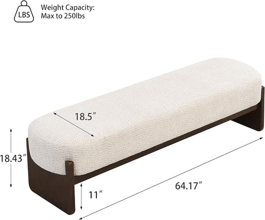 Christopher Knight Home Arden Minimalist Style Rectangular Loop Yarn Fabric Ottoman Bench, Rubberwood Frame, Entryway Bench, Living Room Sofa Extra Seat, End of Bed Footstool, Beige+Brown