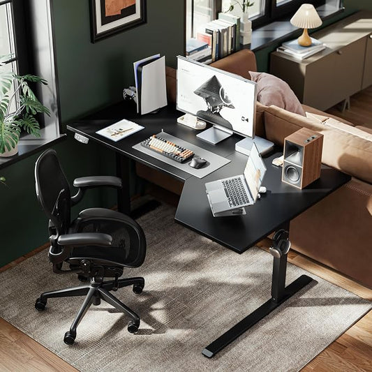 Agilestic Electric Standing Desk, Height Adjustable Desk, 55 x 32 Inch Sit Stand up for Work Office Home, L Shaped Ergonomic Rising Computer Table with Memory Preset, Black