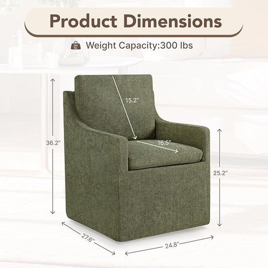 KISLOT Upholstered Dining Chairs Set of 1, Modern Dining Room Chairs with Casters & Washable Cover, Rolling Accent Chair with Hidden Storage for Kitchen, Farmhouse, Living Room, Green, 1 Box