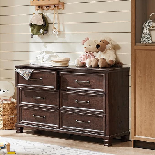 SAVOR LIFE Farmhouse Bedroom Dresser and Nightstand Sets 4 Piece, 5/6 Drawer Dresser & 2 Drawer Nightstand Set for Home, Bedroom, Hallway, Walnut