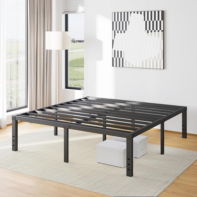 Furnitui 18 Inch High Metal King Size Bed Frame Platform, King Bed Frame No Box Spring Needed, Easy to Install, Noise Free, Sturdy
