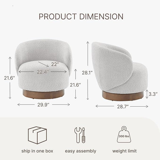 KISLOT Swivel Accent Chair Round Barrel Armchair Upholstered Performance Fabric for Living Room Bedroom Waitingroom,1 Box,Light Grey