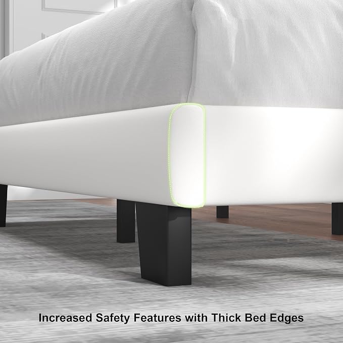 Feonase Full Size Platform Bed Frame, Velvet Upholstered Full Bed Frame, Solid Wood Slats & Heavy Duty Feet Support, No Box Spring Needed, Noise-Free, Easy Assembly, White