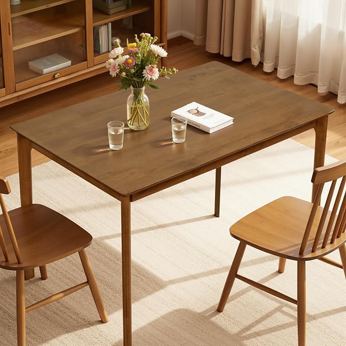 Hokway Small Dining Table for 4-6 People, 43 Inch Rectangular Solid Wood Kitchen Table for Small Space, Easy Assembly, Dining Room Table for Home, Apartment, Office, Walnut