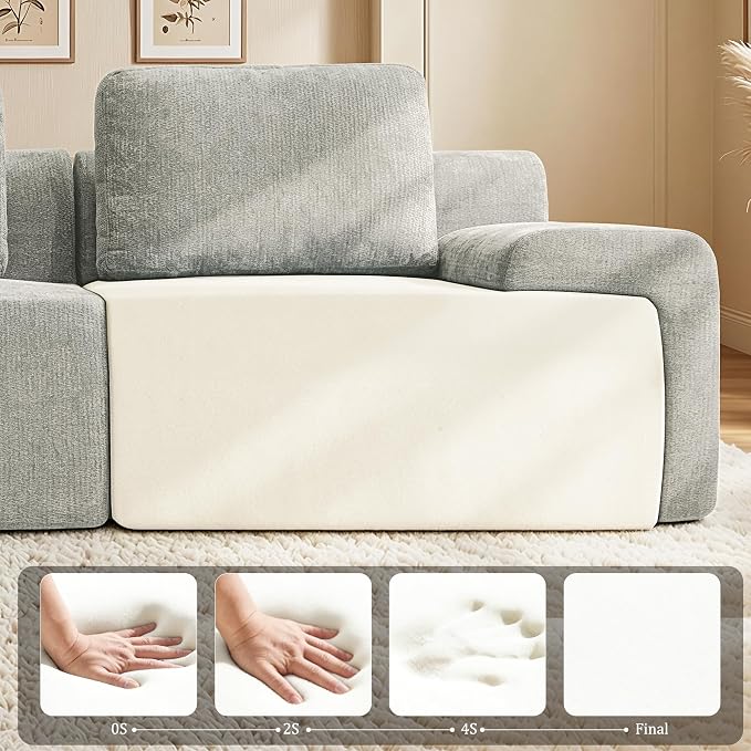 122" L Shaped Oversized Boneless Couch, Comfort Cloud Sectional Couches for Living Room, Modular Sofa High Back & Extra Deep Seat, No Assembly, Soft Chenille(Light Grey, 122 inch-L shaped(3+1))