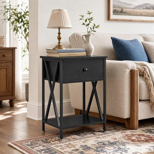 VECELO Nightstands, Modern End Side Tables,Night Stand with Drawer &Storage Shelf for Bedroom Living Room Office Lounge, 2, Black