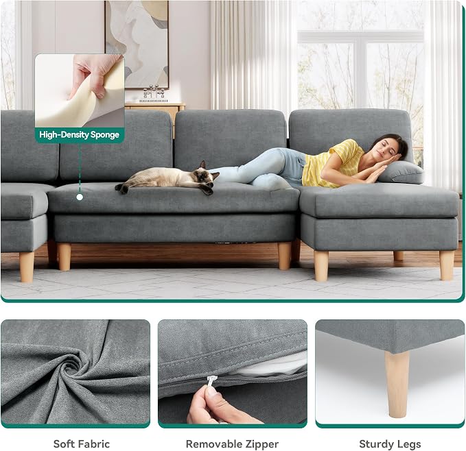 YITAHOME 109" U-Shaped Couch, 4-Seat Cloud Sofa with Dual Chaise Lounges, Storage Armrest, Cup Holder & Thick Cushions for Living Room