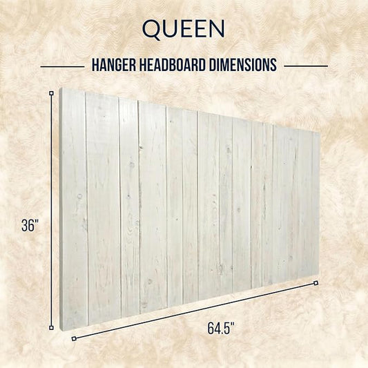 Barn Walls Whitewash Headboard, Queen Size | Coastal Design Distress, Solid Wood, Floating Panels, Wall Mount, Adjustable Height