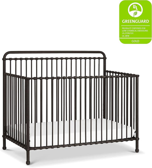 Namesake Winston 4-in-1 Convertible Crib w/ Wheels, Vintage Iron | GREENGUARD Gold Certified - Portable, Metal Baby Crib w/ Removable Wheels - Converts to Toddler Bed, Daybed & Full-Size Bed