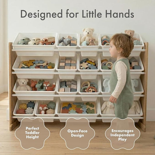 Humble Crew Toy Storage Organizer with 20 Removable Storage Bins for Kids Playroom, 4-Tier Toddler Toy Organization and Storage, Natural/White