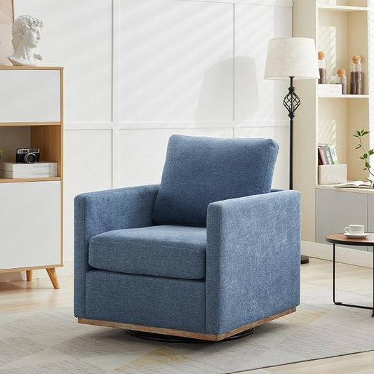 Aoiy & Wifon 30.7" W Swivel Accent Chair, Mid Century Modern Swivel Chair for Living Room, Comfy Small Accent Chair, Wavy Chenille, Blue