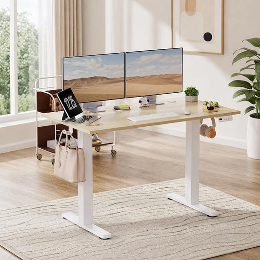 Claiks Electric Standing Desk, 55 x 24Inch Height Adjustable Sit Stand Desk for Home Office, Computer Desk with Memory Presets, Cable Management & Headphone Hooks, 156 lbs Capacity, Nature