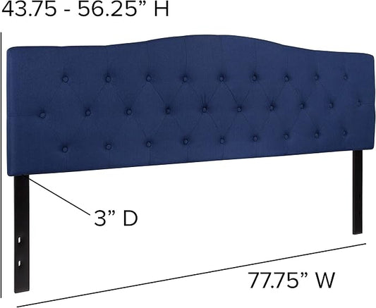 EMMA + OLIVER Tufted Upholstered King Size Headboard in Navy Fabric