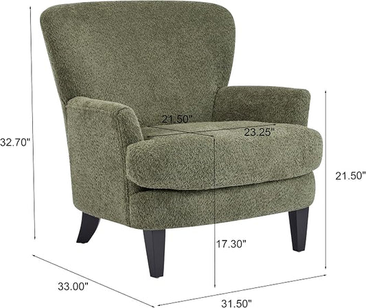 Christopher Knight Home Colby Boucle Upholstered Club Chair, Living Room Accent Chair, Wooden Frame, Flared Armrest, Plush Thick Cushion, Reading Lounge Chair, Space-Saving Furniture, Olive Green