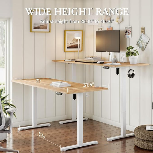 Monomi Large 71“ Standing Desk - Adjustable Electric Desk for Dual Monitor Setup with Anti-Collision, 3 Programmable Memory, 176 lbs Weight Capacity, Home Office Desk (Natural)
