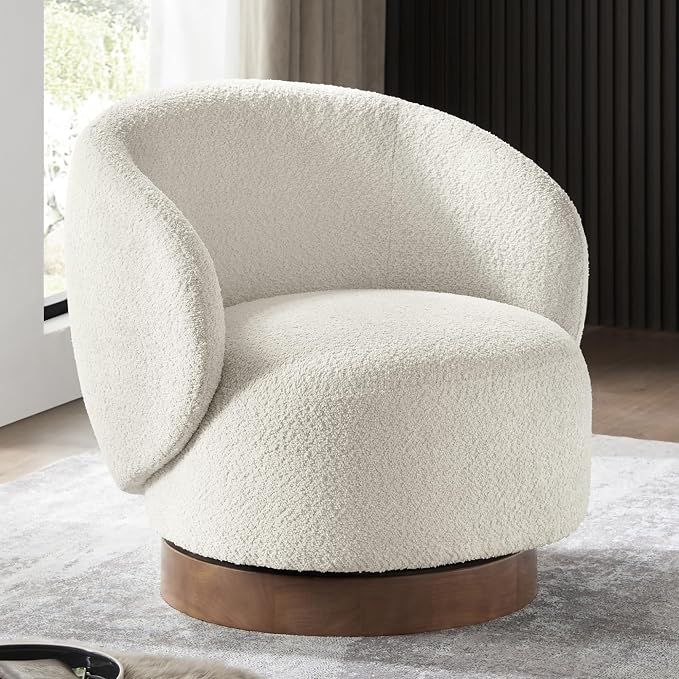 KISLOT Swivel Accent Chair Round Barrel Armchair Upholstered Performance Fabric for Living Room Bedroom Waitingroom,2 Box,Cream