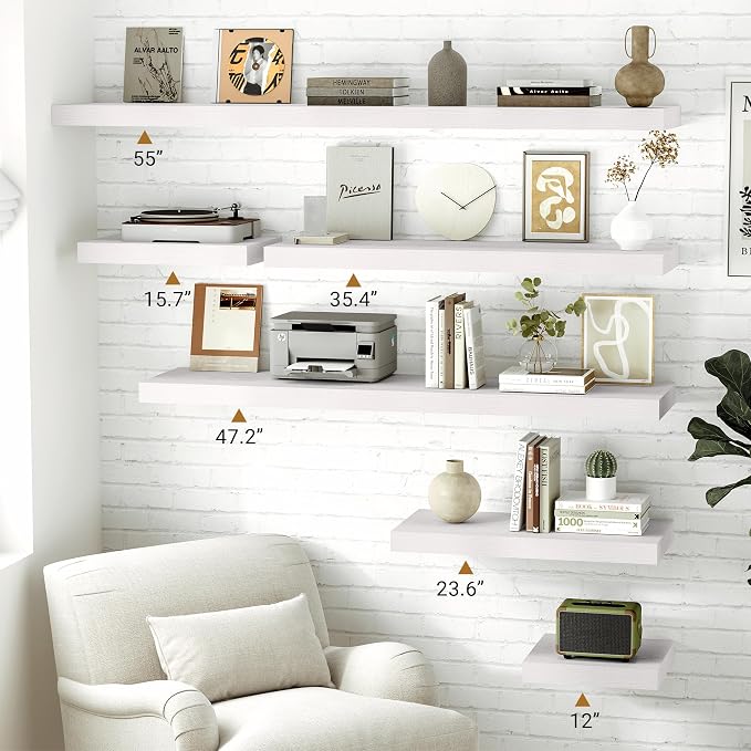 Vivelove White Floating Shelves Over Toilet 12 Inches Deep, 12x12 Floating Shelves for Wall with Invisible Brackets, Room Shelves for Living Room Bedroom Bathroom Kitchen Office, Set of 2