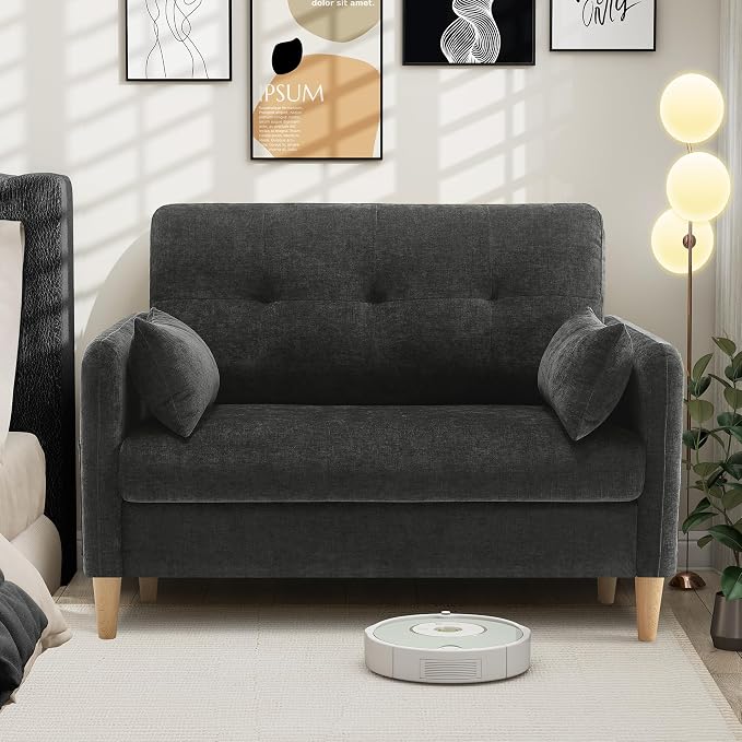 Hanherry Loveseat Sofa, 47” Small Couch for Living Room, Comfy Chenille Fabric Love Seat for Bedroom with Throw Pillow,Removable Cushion Cover,Couches for Small Space,Apartment,Dorm