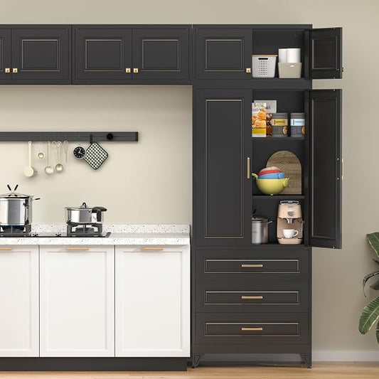 90” Tall Kitchen Pantry Cabinet,Storage Cabinet with Doors and Adjustable Shelves,Modern Kitchen Hutch Cabinets,Freestanding Cupboard for Living Room