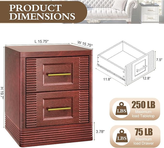 RECHHX Small Dresser for Bedroom, Farmhouse Nightstand with 2 Drawer for Narrow Spaces, Thermoformed Curved End Table for Bedroom, Living Room, Walnut Cherry