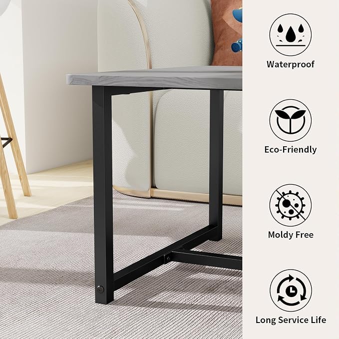 35.4" Rectangular Coffee Table for Living Room, Modern Industrial Style Coffee Table Center Table with Metal Frame for Small Space, Apartment, Office, Easy Assembly, Grey