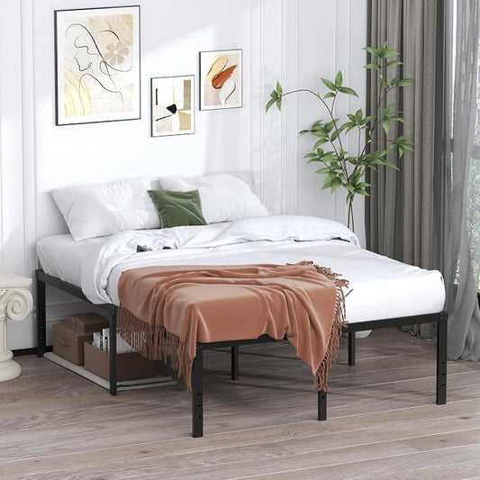EMODA 20 Inch Tall Full Size Bed Frame with Large Storage Space, Easy Assembly Heavy Duty Metal Platform No Box Spring Needed, Noise Free, Black