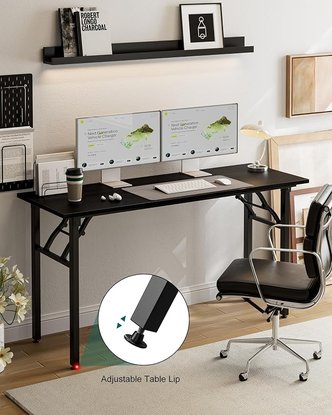 Frylr Small Folding Computer Desk β Portable 55.1 Inch Foldable Laptop Table, Collapsible and Compact for Easy and Fast Setup, Lightweight for Small Spaces, Home Craft and Study Use, Dark Oak