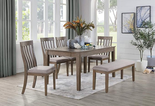 Homelegance Blair Upholstered Dining Bench, 48" W Entryway Bench, Sturdy Solid Wood Frame, Wire Brush Brown Finish, Comfortable Cushion Seat, Easy Assembly, Modern & Traditional, Gray/Brown