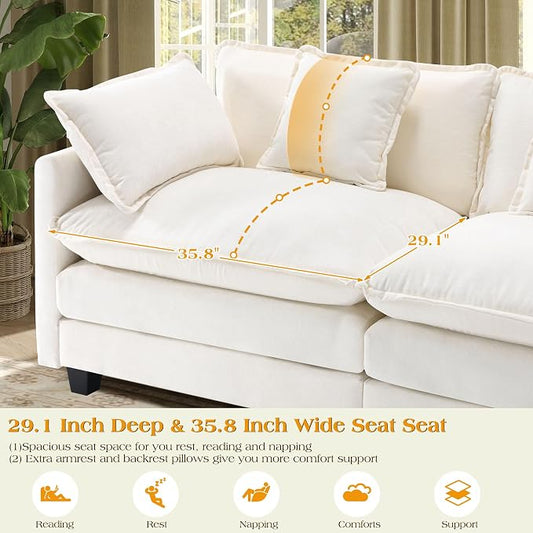 113.4" Modular Sectional Sofa,Cloud Couch for Living Room, Modern Deep Seat Sofa 3 Seater Chenille Fabric Comfy Couches with Throw Pillows for Apartment