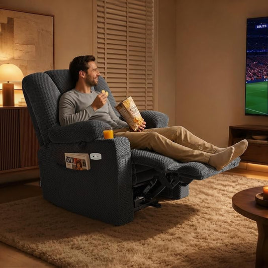 MCombo Zero Gravity Power Recliner Chair with Heat and Vibration Massage, Reclining Chair with USB & Type C Ports, Cup Holders for Living Room, Fabric 8015 (Grey)