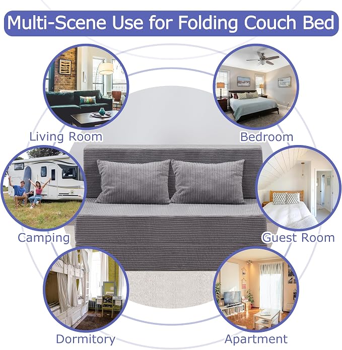 Folding Sofa Bed, 4 in 1 Convertible Sleeper Chair with Pillow, Twin Memory Foam Fold Out Chair Bed, Modern Floor Futon Sofa Couch Mattress for Living Room/Guest/Apartment, Light Gray