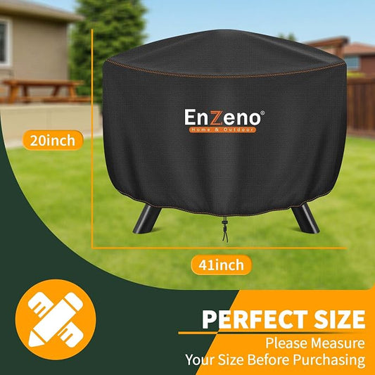 Enzeno Fire Pit Cover Round,41inch Outdoor Round Firepit Cover,Waterproof Oxford Cloth Patio Fire Cover for Outdoor Fire Pit,Fits 38-40 inch Gas Firepit/Bowl(41" Dia X 20" H)